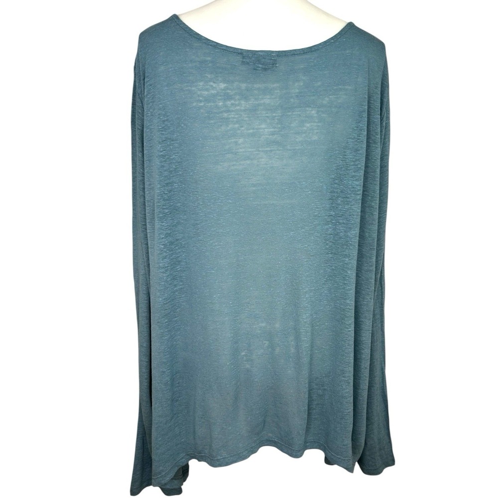 LISA BAYNE Blue Linen Blend Sharkbite Hem Asymmetrical Shirt Top Lagenlook XL - Picture 6 of 7